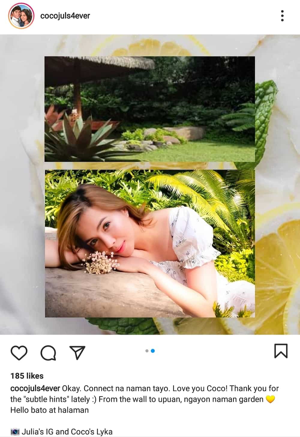CocoJul fan account posts several similar garden photos of Julia Montes, Coco Martin