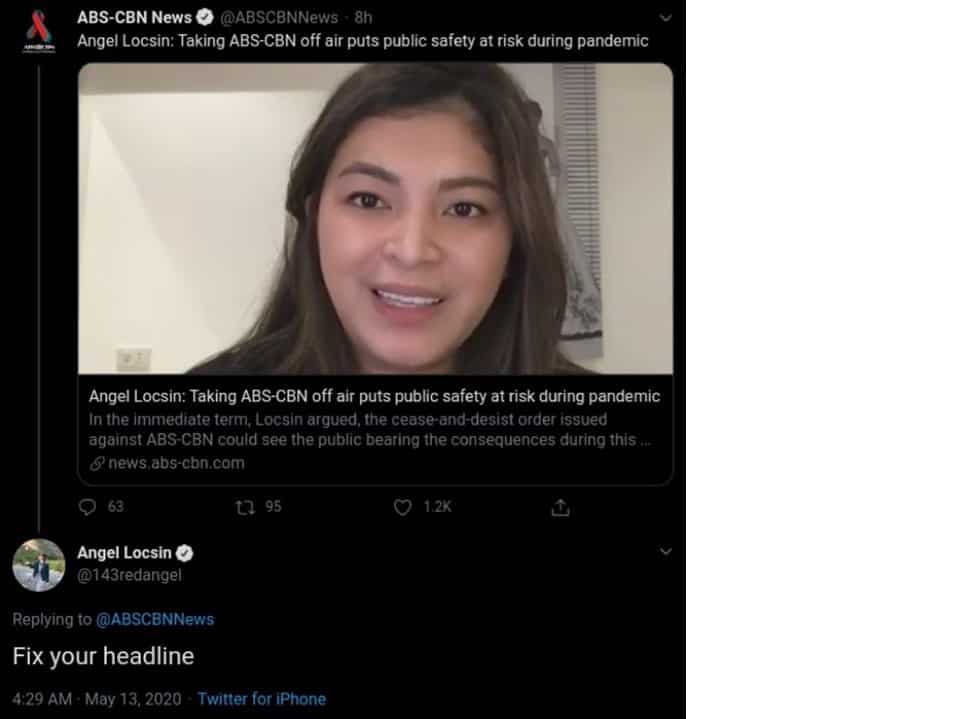 Angel Locsin calls out ABS-CBN News for its headline about her