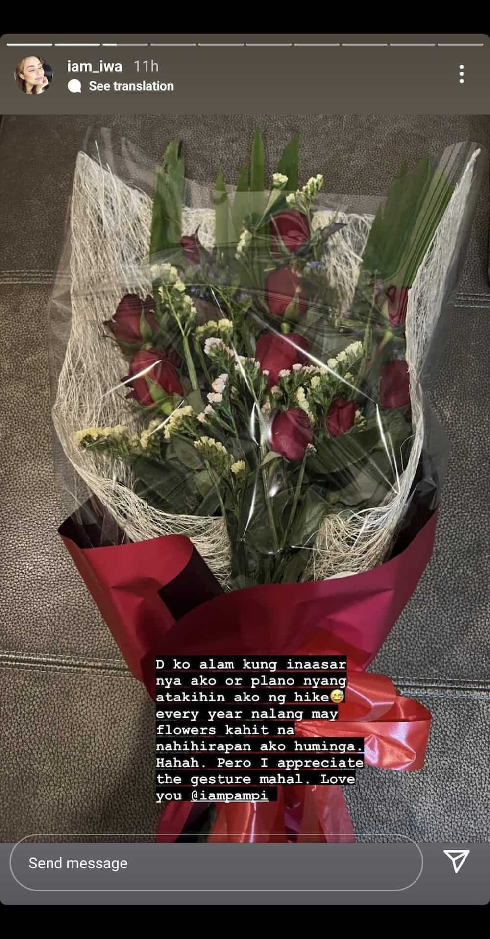 Iwa Moto, pinagtripan ang bouquet of flowers na natanggap mula kay Pampi Lacson