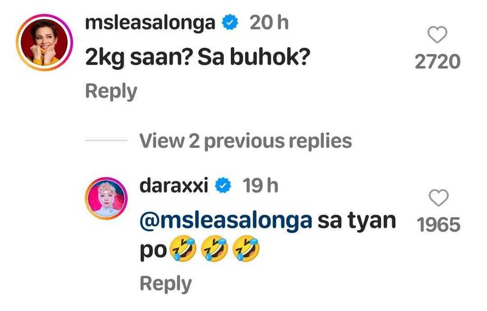 Lea Salonga sa sinabi ni Sandara Park na nag-gain siya ng 2 kilos sa 3 days niya sa Pinas: “2kg saan?”