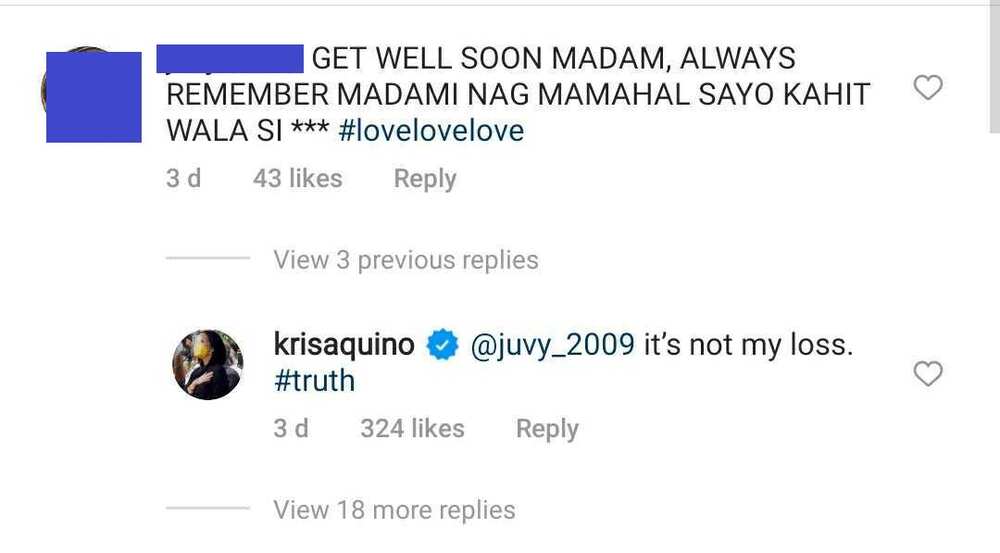 Kris Aquino's "it’s not my loss" reply to netizen goes viral