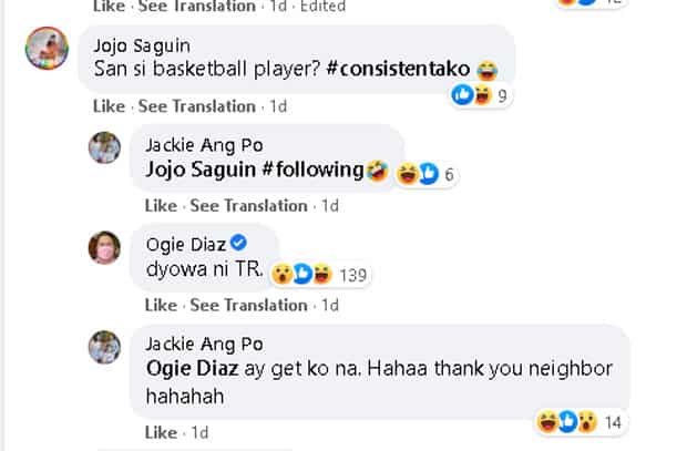 Ogie Diaz, nag-komento ng "dyowa ni TR" sa post niya tungkol sa misis ng basketball player