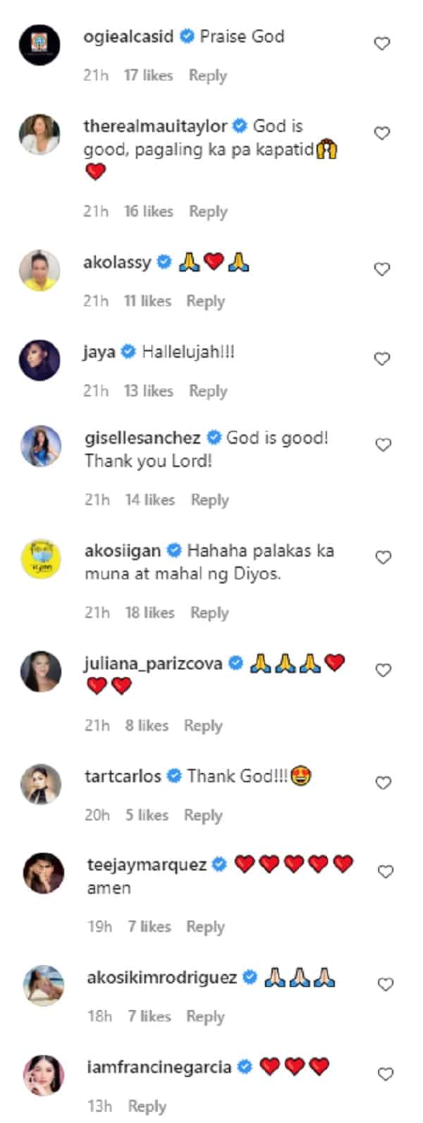 Celebs react after Ate Gay gives update on his condition: “Magaling na ako”
