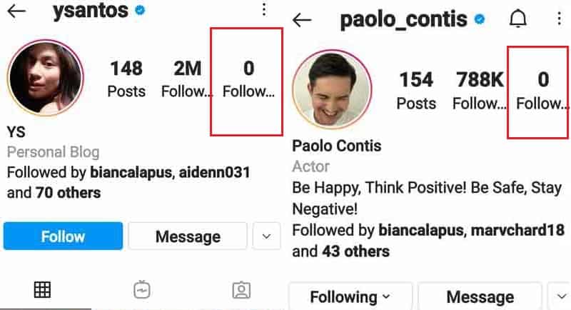 Paolo Contis’ movie co-star Yen Santos also unfollowed everyone on Instagram