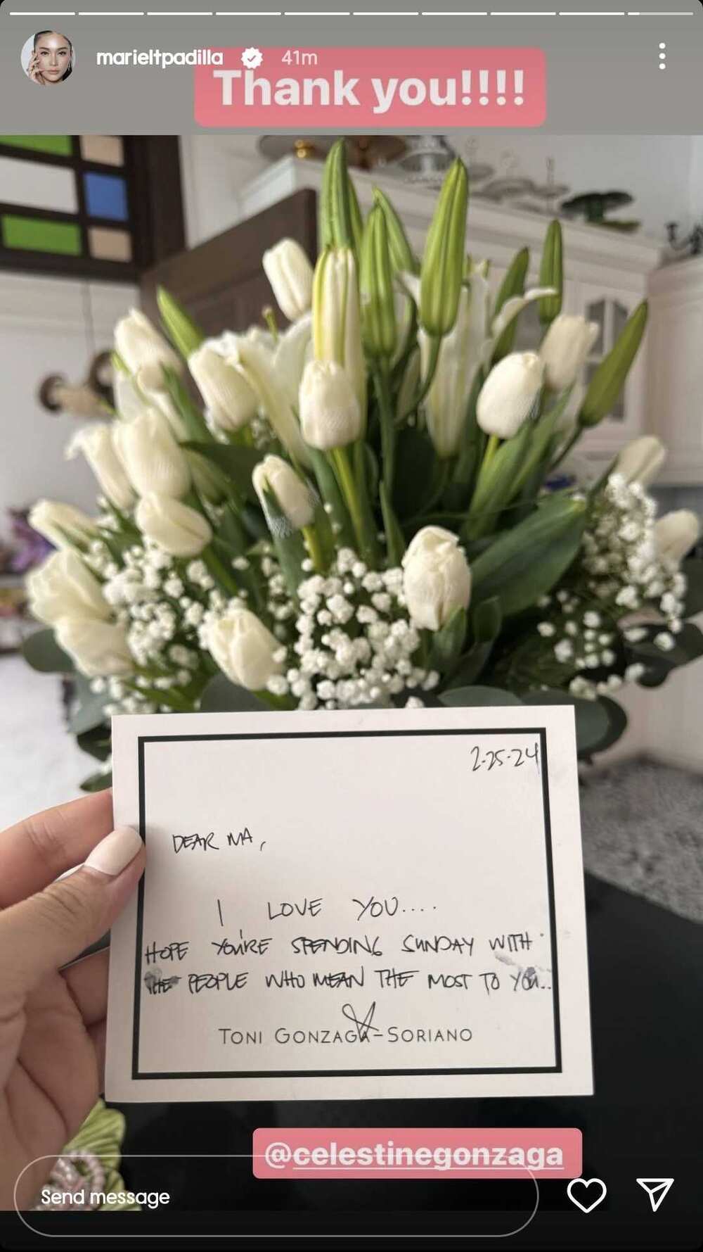 Mariel Padilla receives flowers and note from Toni Gonzaga amid 'IV drip' issue