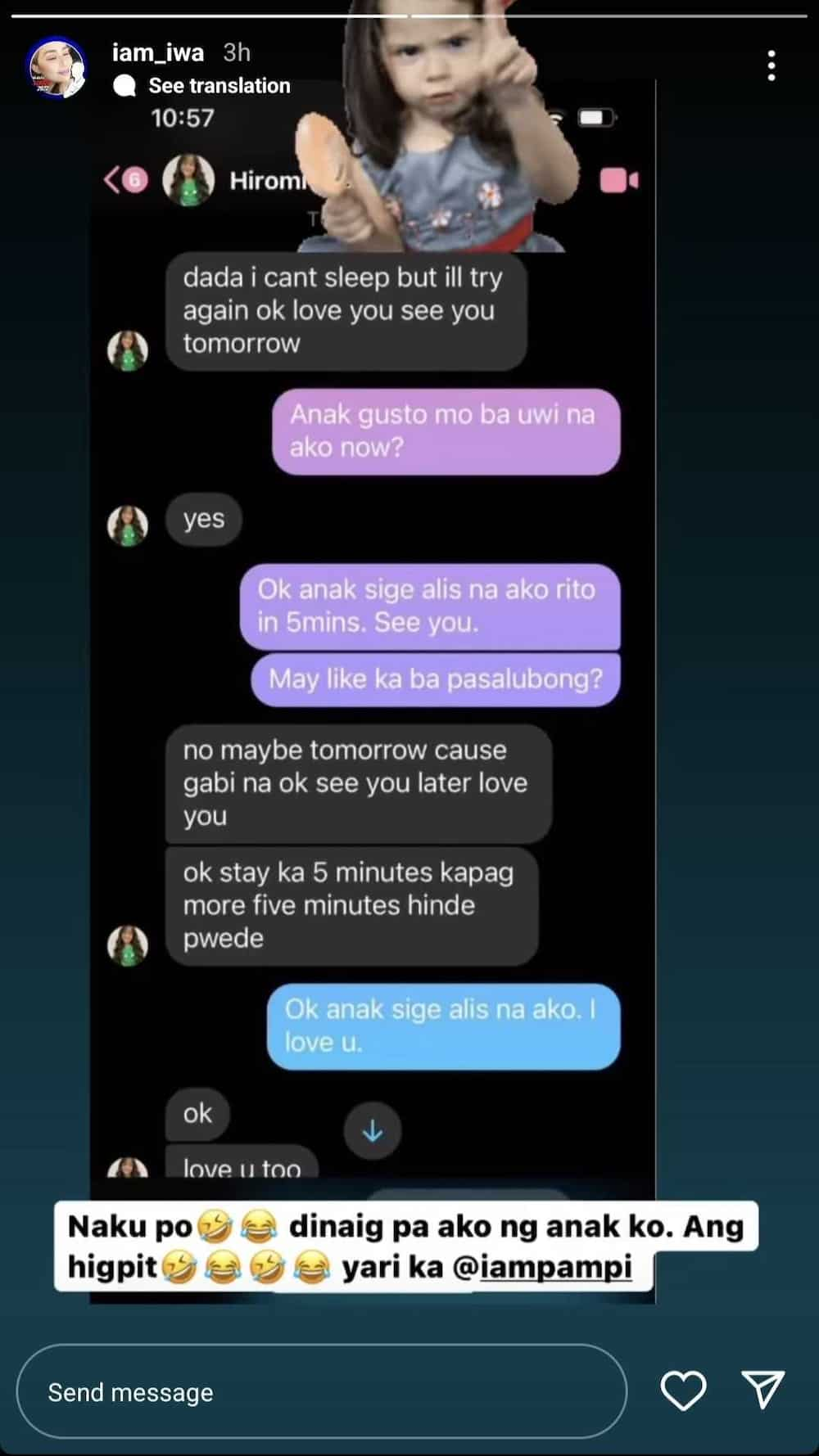 Iwa Moto, ipinakita ang convo ng kanyang mag-ama sa social media: "Yari ka"