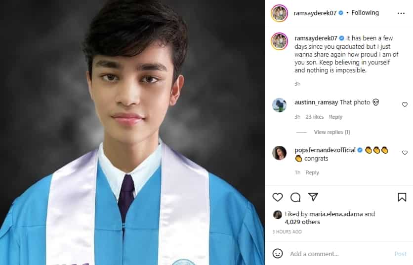 Graduation picture ng anak ni Derek Ramsay na si Austin, viral sa social media