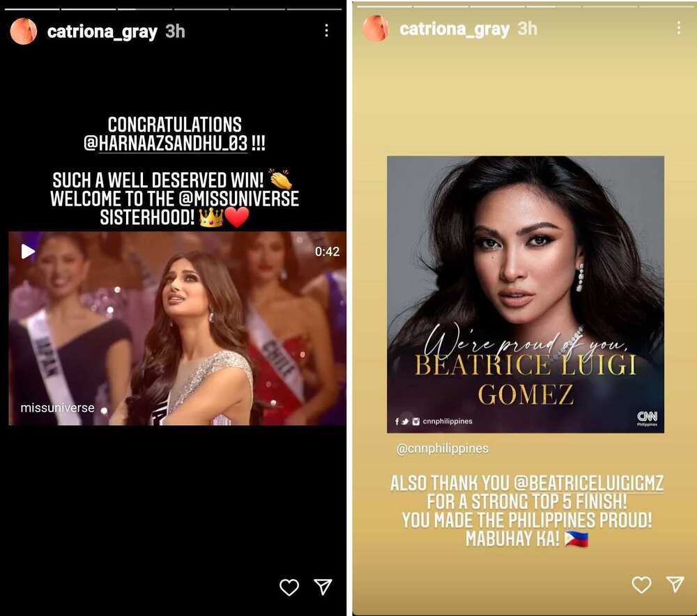 Catriona Gray lauds Beatrice Luigi Gomez’s “strong” top 5 finish at Miss Universe 2021
