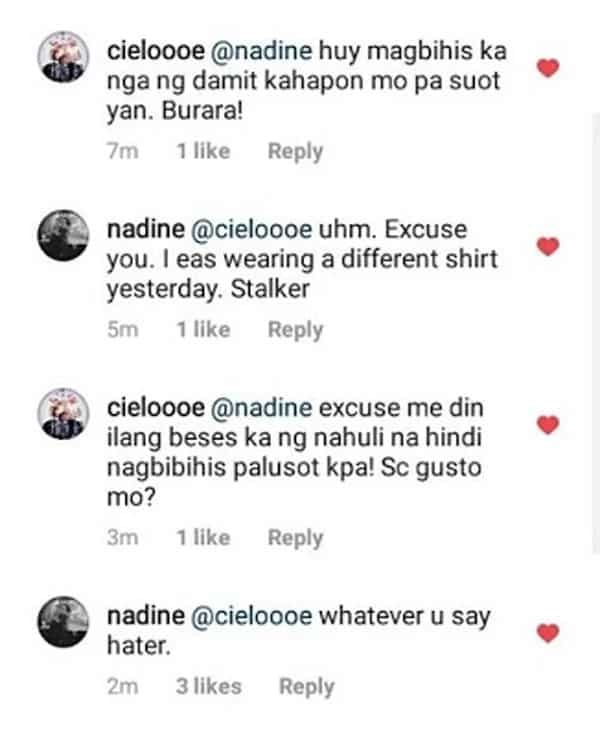 Nadine Lustre fires back at basher who criticized her shirt