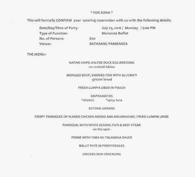 Duterte's SONA and inauguration menu are similar