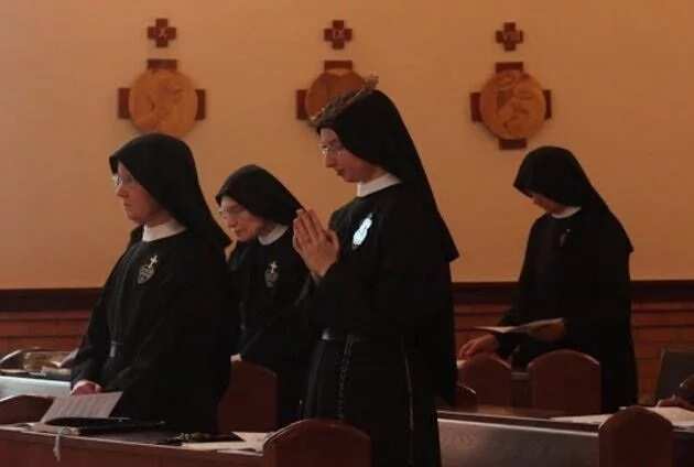 Sister Cecilia Maria wearing a crown of thorns as a reminder of Jesus' sacrifice