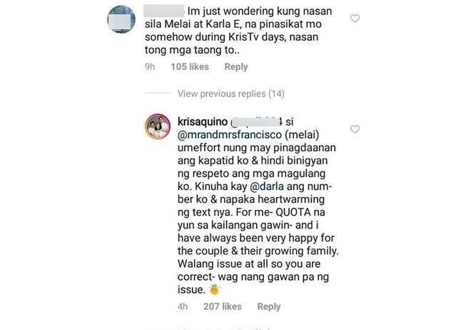 Kris Aquino bravely responds to netizen who asked her about Melai Cantiveros & Karla Estrada