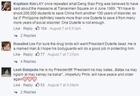 Singaporeans supportive of Duterte’s methods