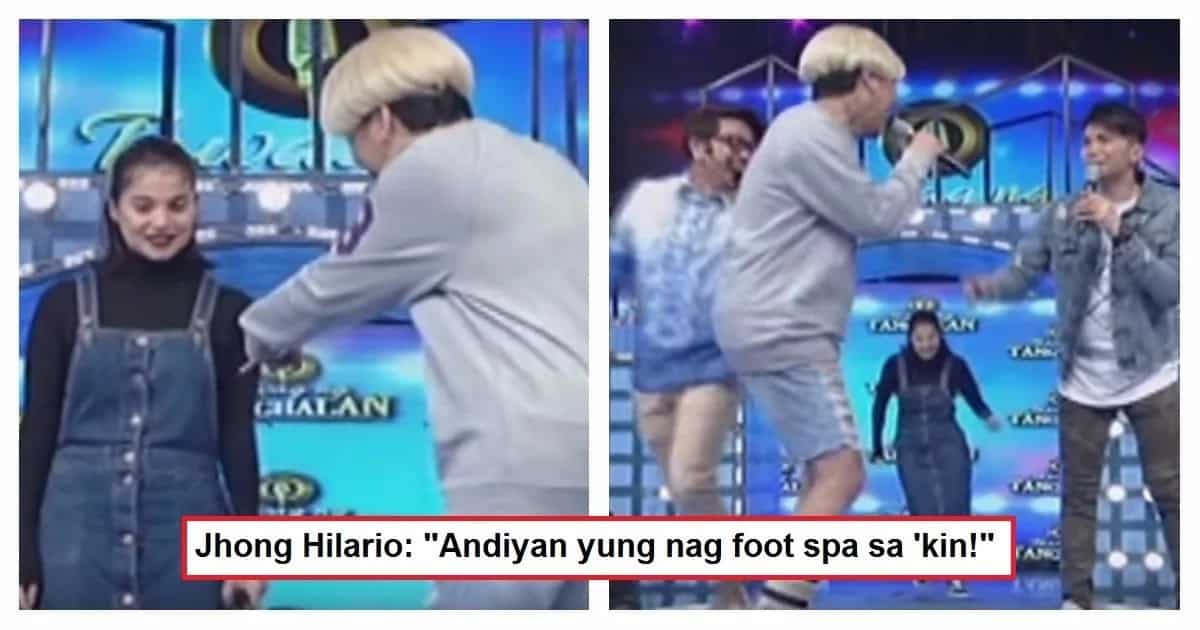 Anne Curtis chases Jhong Hilario around the stage after he and Vice Ganda  made fun of her denim jumper outfit 