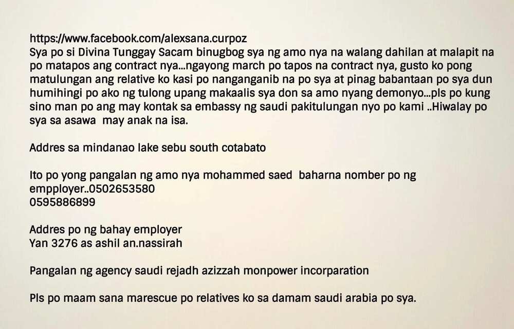 Kailangan ng tulong! Relative seeks help to rescue an OFW from her employer in Saudi Arabia