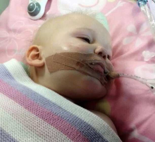 Baby Bella in hospital on support