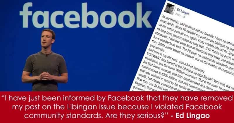 Facebook speaks up about taking down posts by Ed Lingao, EJAP