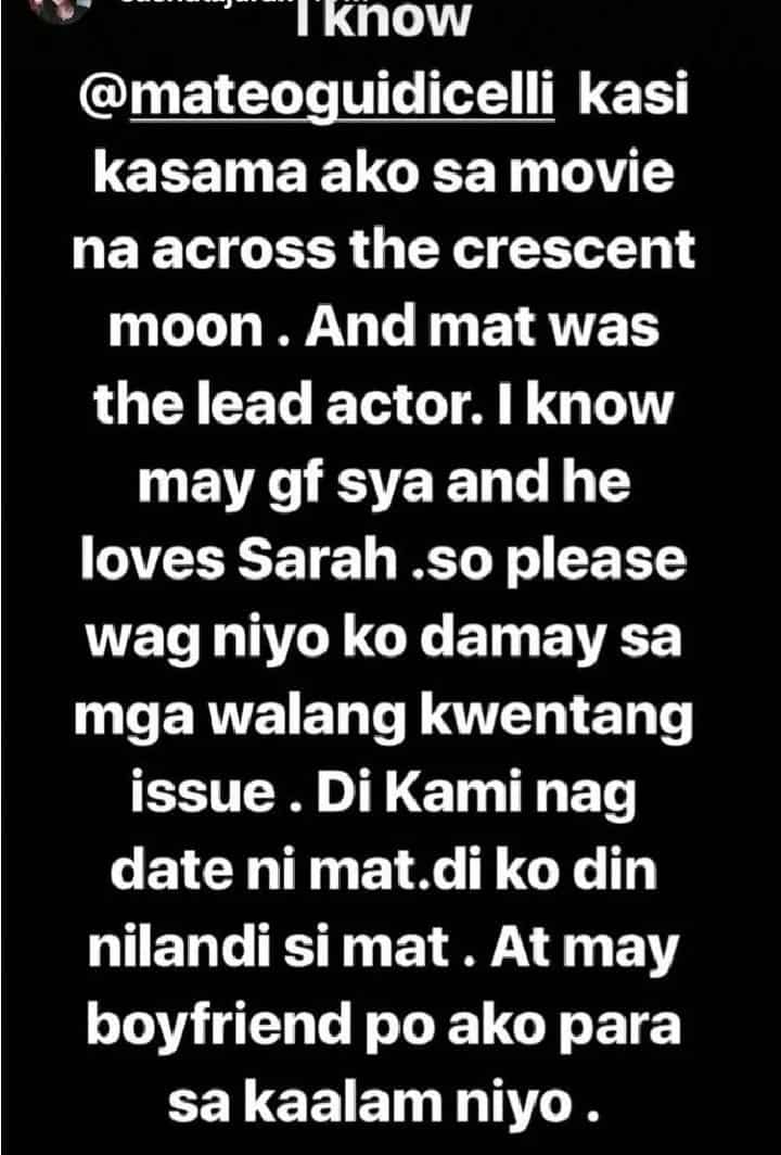 Model Sasha Tajaran breaks her silence on rumors that she is trying to steal Matteo Guidicelli from Sarah Geronimo