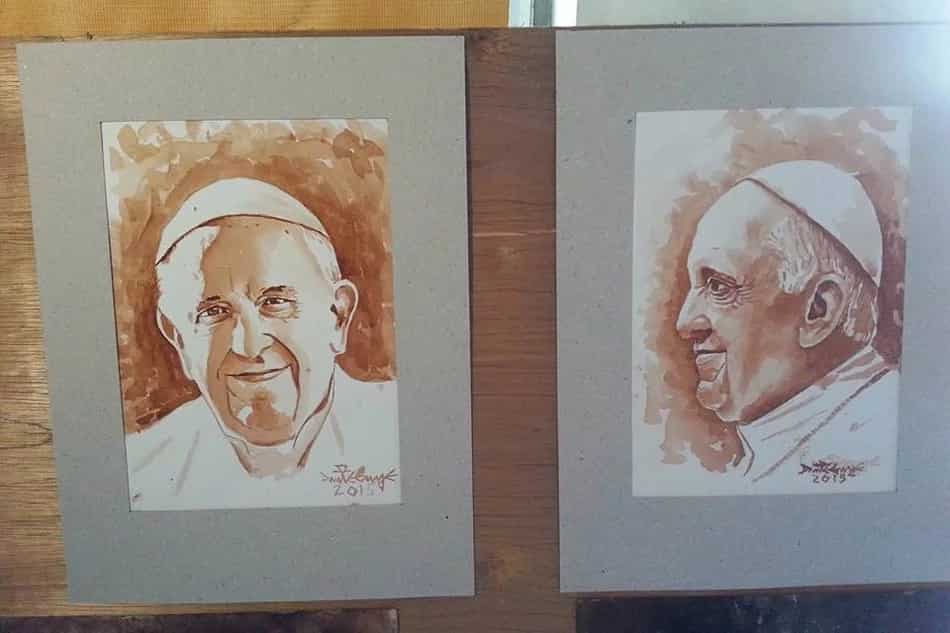 Duterte is painted by a Taclobanon artist using ‘tuba’ Duterte is painted by a Taclobanon artist using ‘tuba’