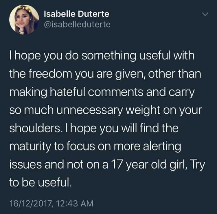 Matapang din mana sa Lolo! Isabelle Duterte breaks her silence on her controversial pre-debut photoshoot