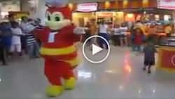 Bida ang saya! Netizens go crazy over epic dance battle in mall between Jollibee and Shakey's mascots