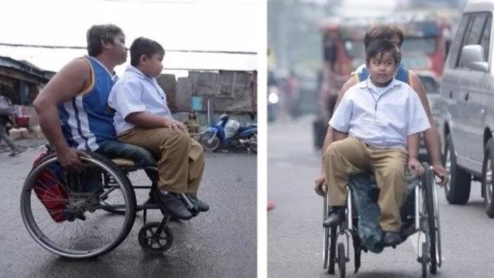 Wheelchair-bound father takes son to school in his wheelchair every day, earns praises and sympathy from netizens