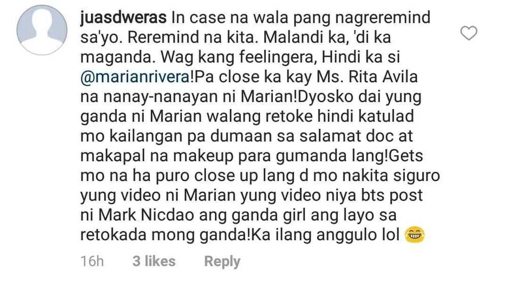 Andrea Torres reacts to basher who compared her to Marian Rivera & accused her of having plastic surgery