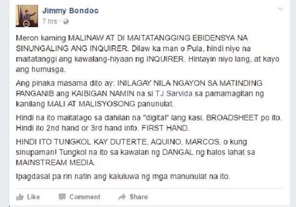 Singer Jimmy Bondoc lambasts Inquirer.net in viral social media post