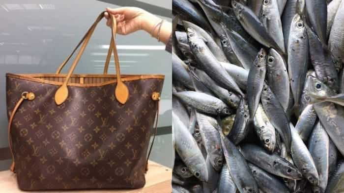 Granny uses her $1200 Louis Vuitton to bag her fish from the market