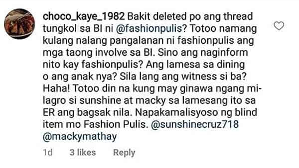 Sunshine Cruz says dining table blind item does not pertain to her and Macky