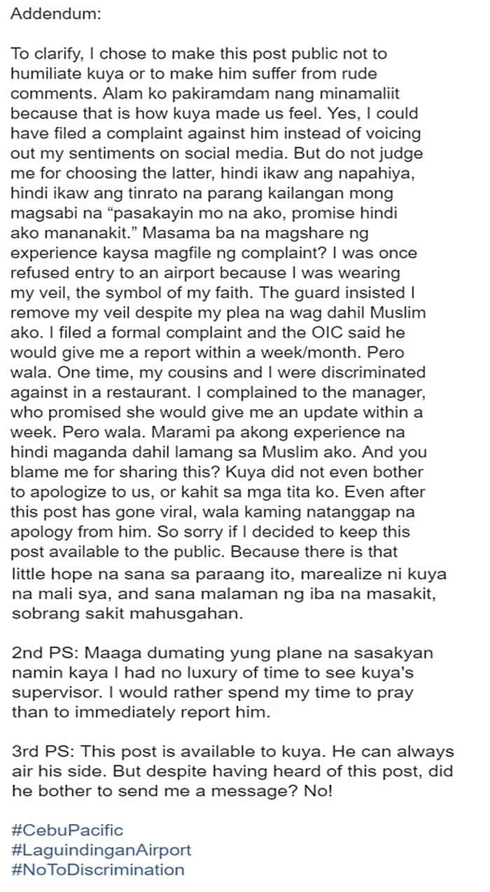 Muslim Woman Rants Online About the Alleged Discrimination From a Rude Employee of Cebu Pacific at the Airport! Read Her Story Here!