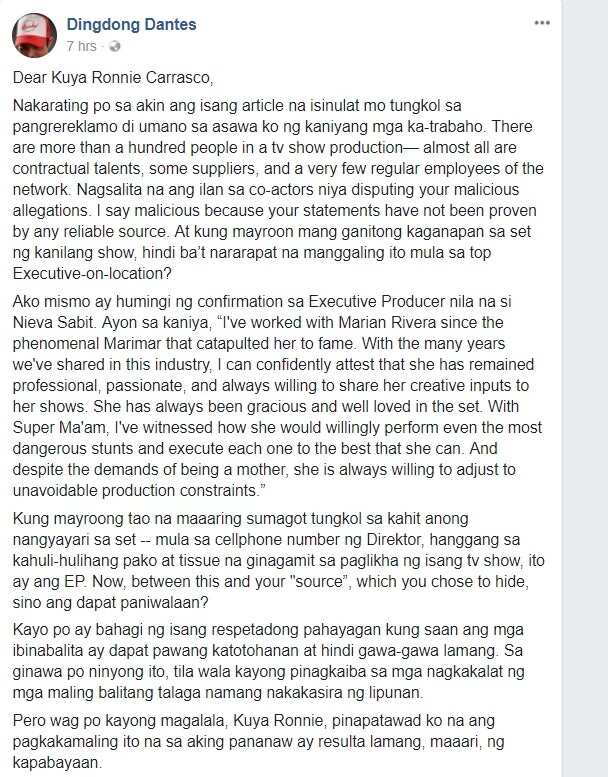 Dingdong Dantes castigates columnist for "malicious" writeup about wife Marian Rivera