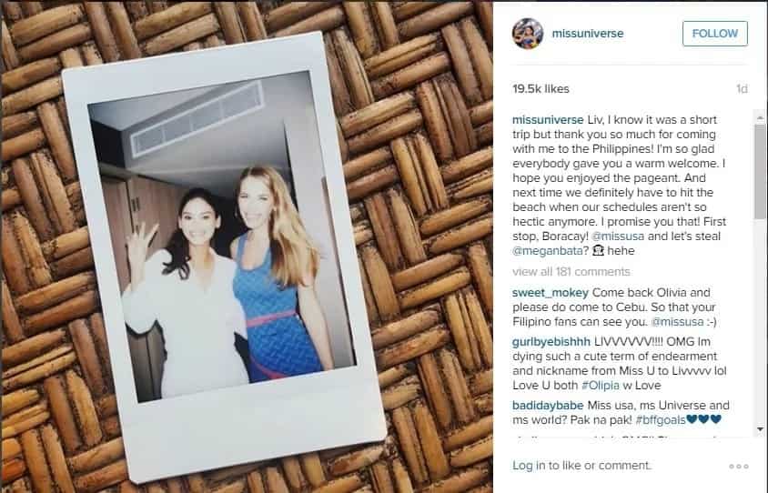 Pia thanks Miss USA for visiting PH