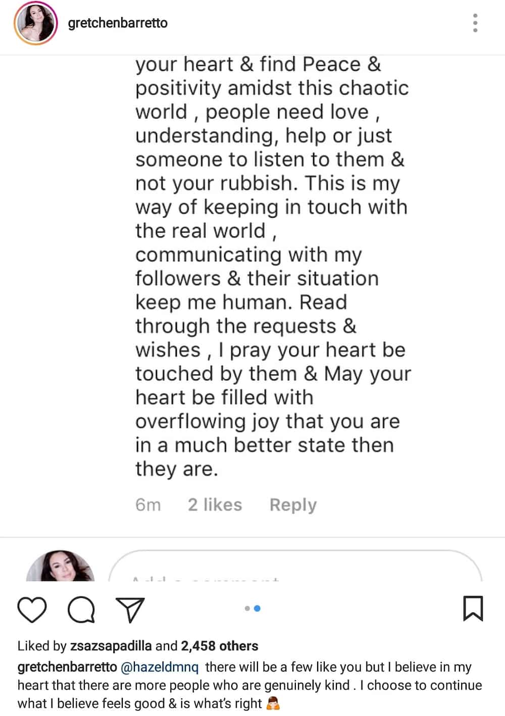 Gretchen Barretto's classy response to a netizen questioning the sincerity of her gift-giving