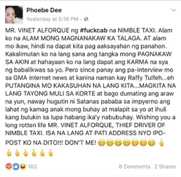 Maegan Aguilar cusses out Raffy Tulfo in light of her taxi theft allegations