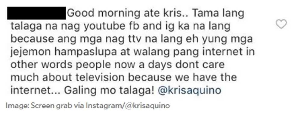 Kris Aquino's comment over "elite" commenter