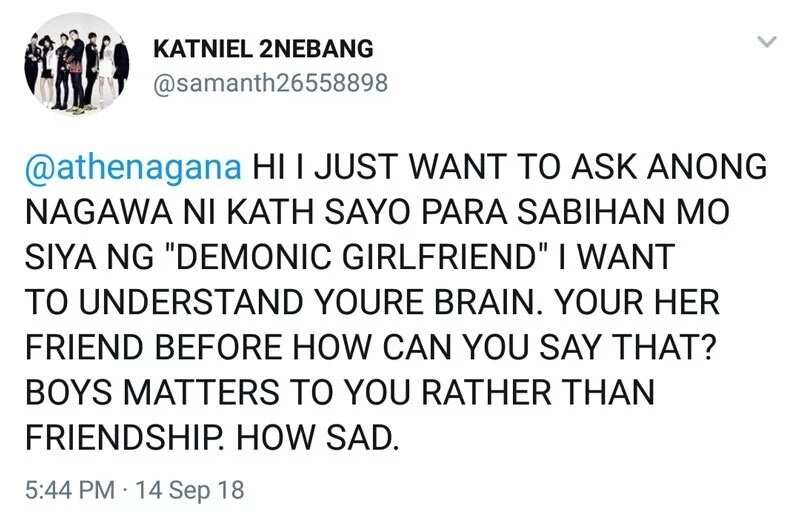 Athena Gana receives hate comments from KathNiel fans after calling Kathryn Bernardo 'demonic girlfriend'