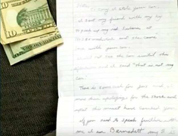 A Woman's Stolen Car Was Returned With Money And This Apology Note
