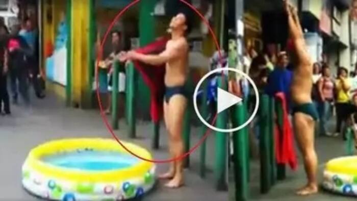 Kakaiba: This man brought his mini pool outside to show off his swimming skills