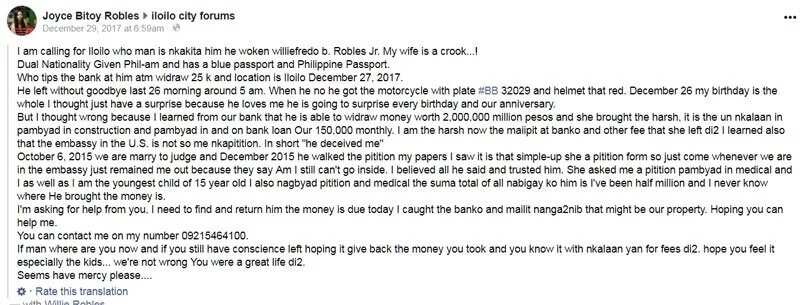 Woman seeks help to find husband who took all their money
