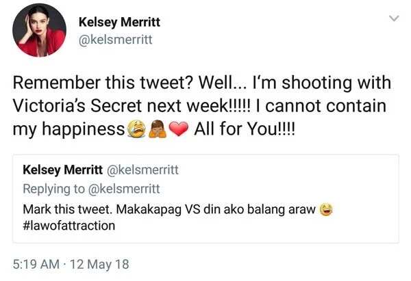 Kelsey Merritt shinare ang tweet niya noong siya's nangangarap pa lang na maging Victoria's Secret model