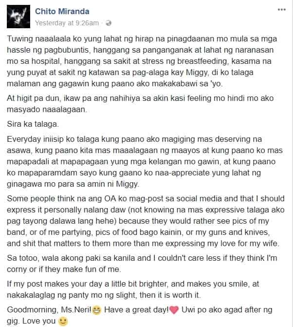 "Everyday iniisip ko talaga kung paano ako magiging mas deserving na asawa." Chito Miranda posts sweet message for Neri