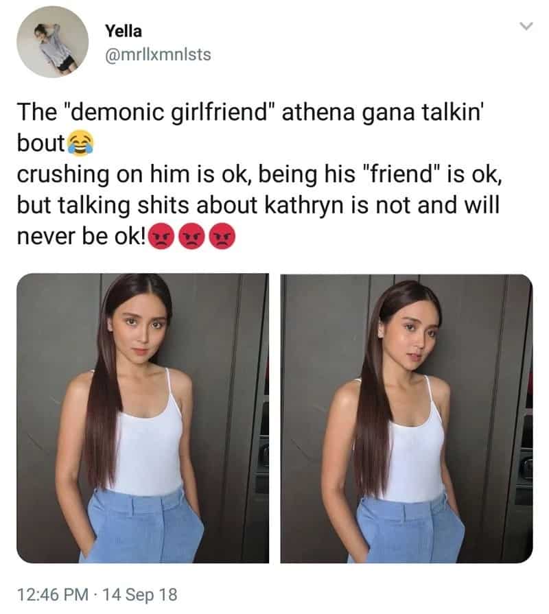 Athena Gana receives hate comments from KathNiel fans after calling Kathryn Bernardo 'demonic girlfriend'