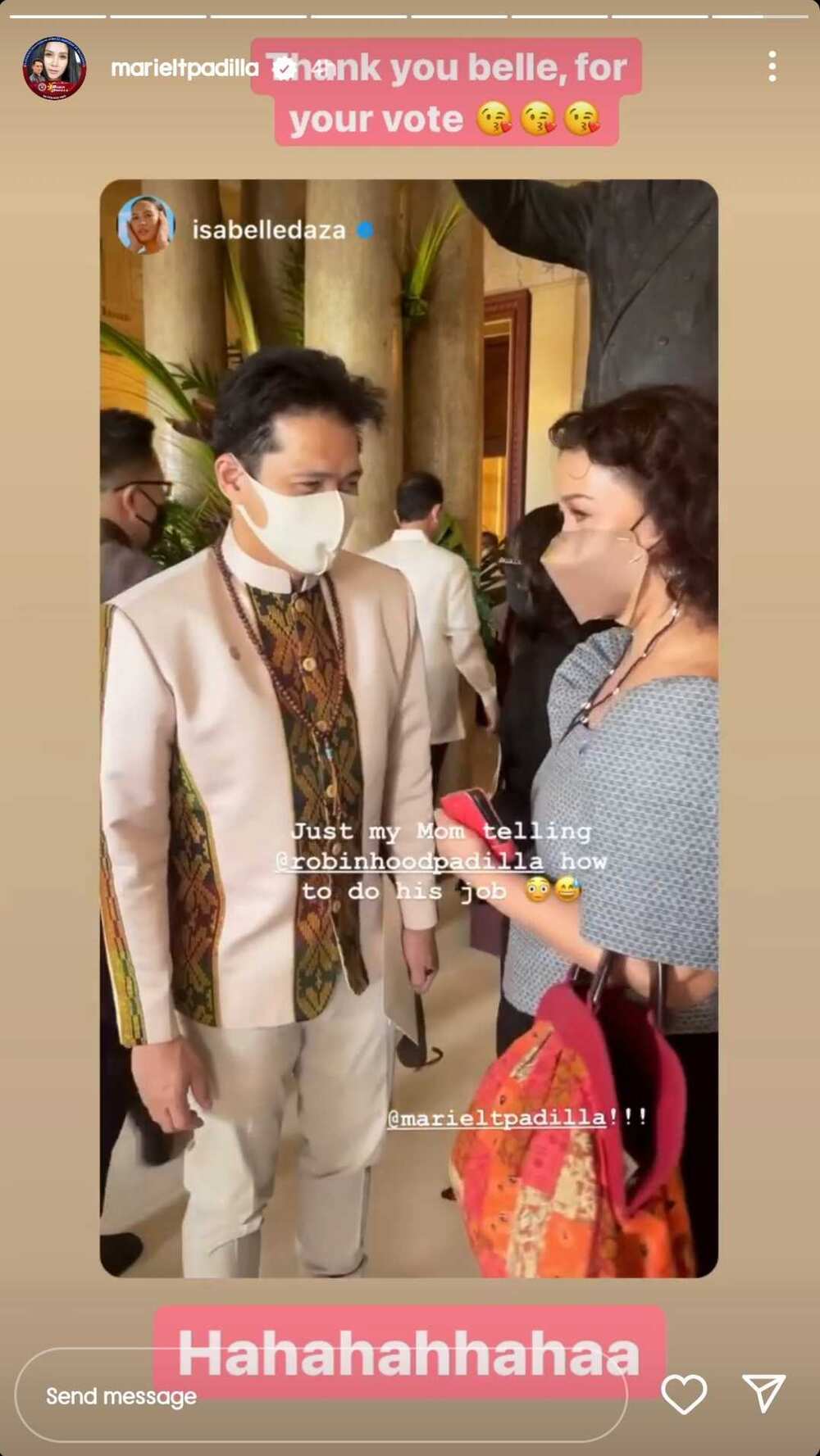 Isabelle Daza posts video of Gloria Diaz talking to Robin Padilla; Mariel Padilla reacts