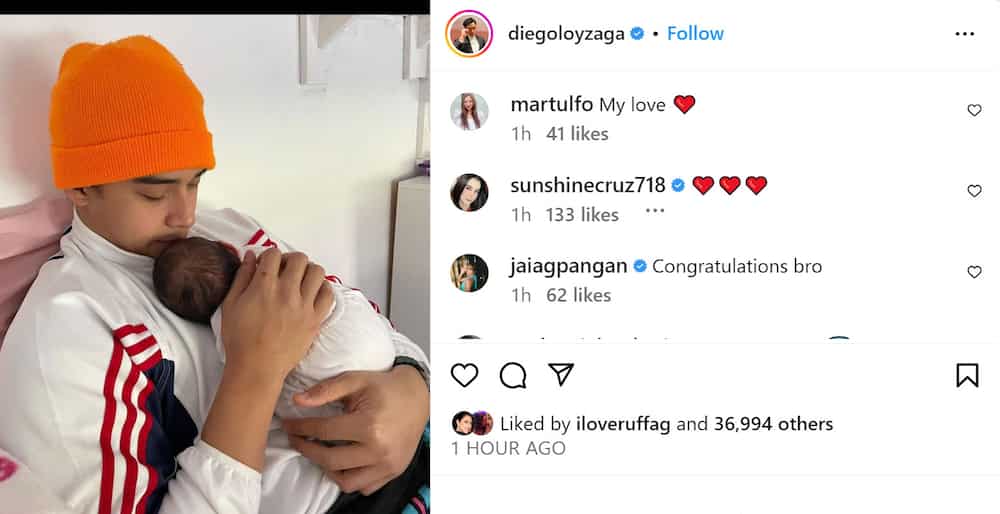 Sunshine Cruz, nag-react sa post ni Diego Loyzaga na karga ang ipinakilalang anak
