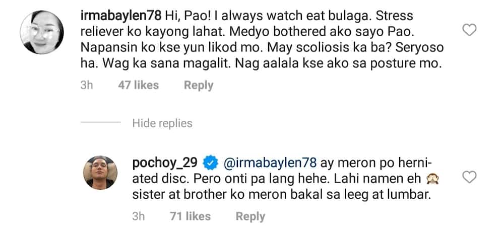 Paolo Ballesteros reveals to concerned netizen that he suffers from a herniated disc