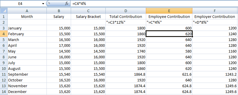 How to compute SSS contribution in Excel
