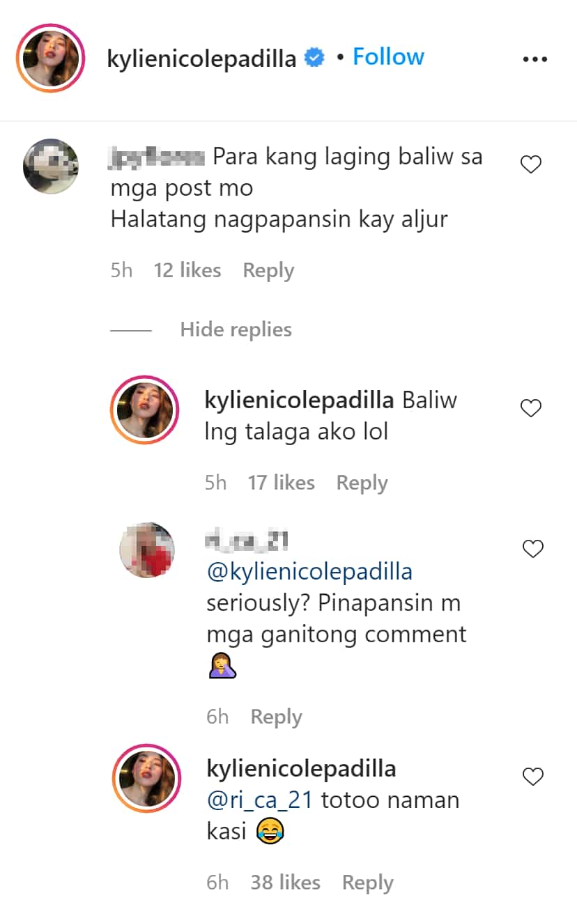 Kylie Padilla agrees with basher who commented that she's crazy and is seeking Aljur's attention