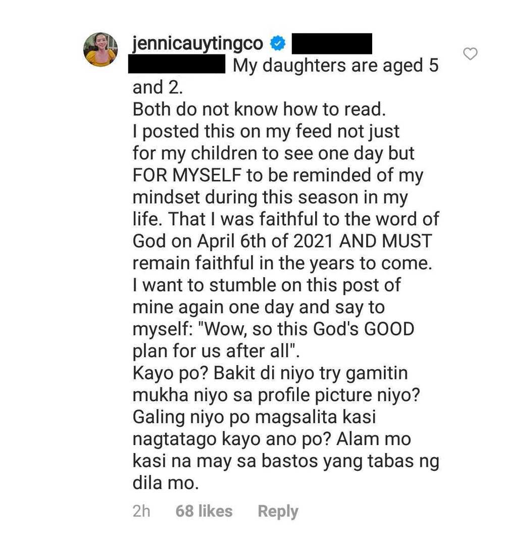 Jennica Garcia, sinupalpal ang netizen na nambatikos sa kanyang post sa IG