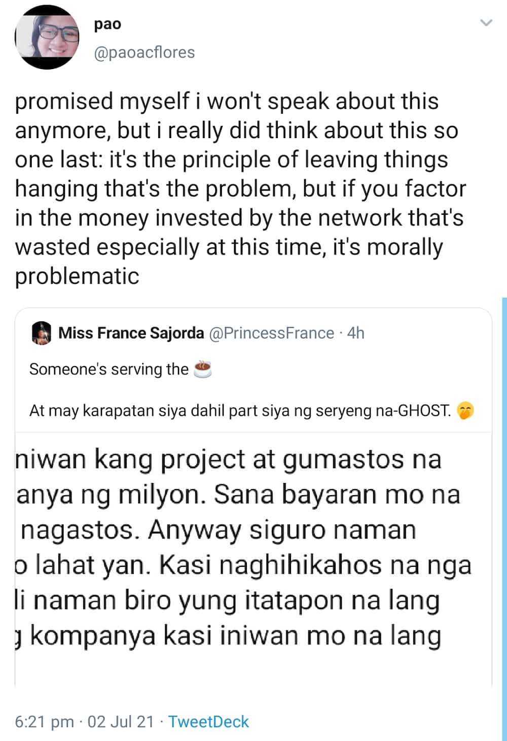 ABS-CBN creatives lambast network transfer; states millions already poured on unfinished project